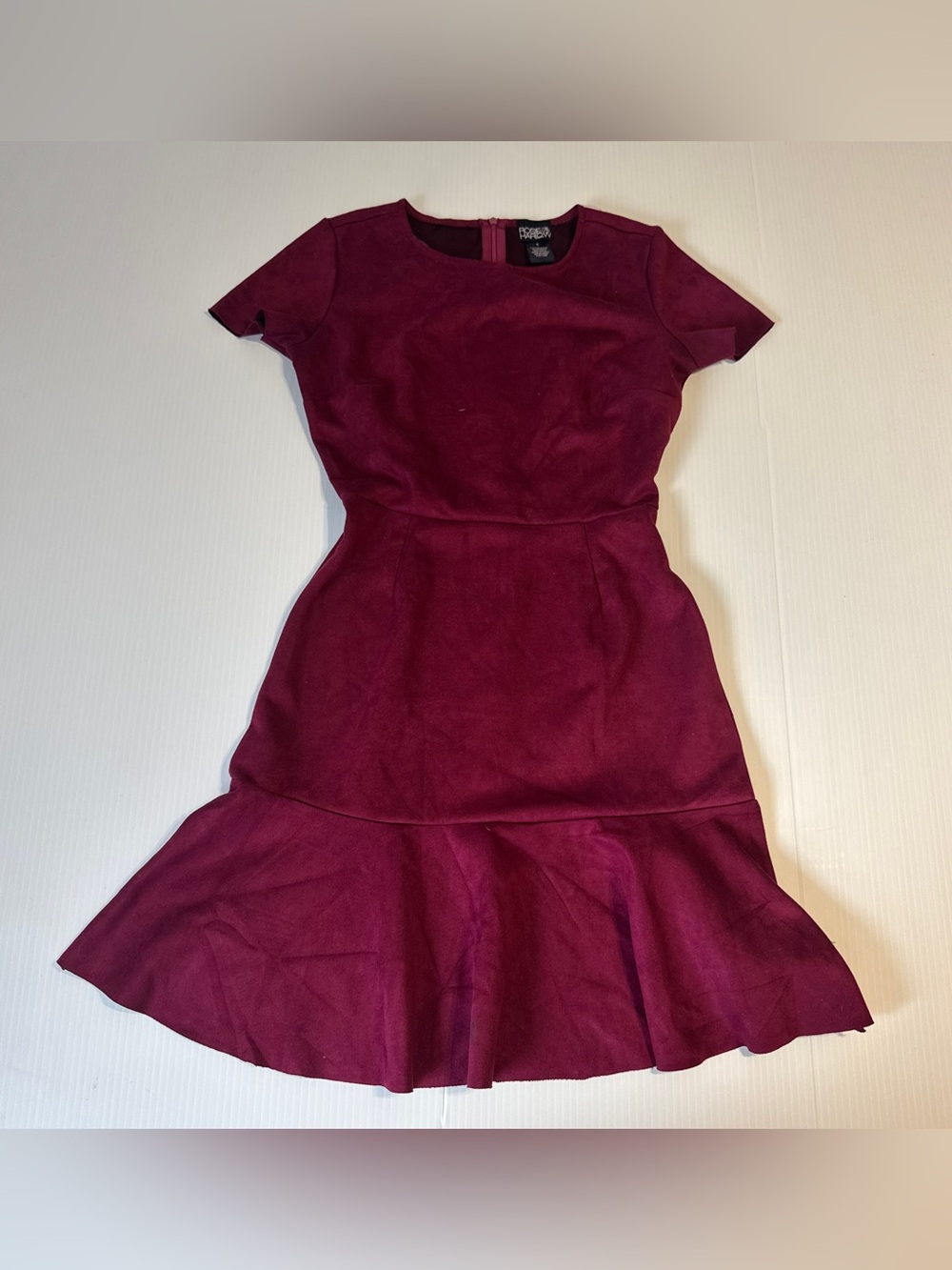 Rosie Harlow Burgundy Faux Suede Ruffle Hem Dress Size Small Y2K Romantic